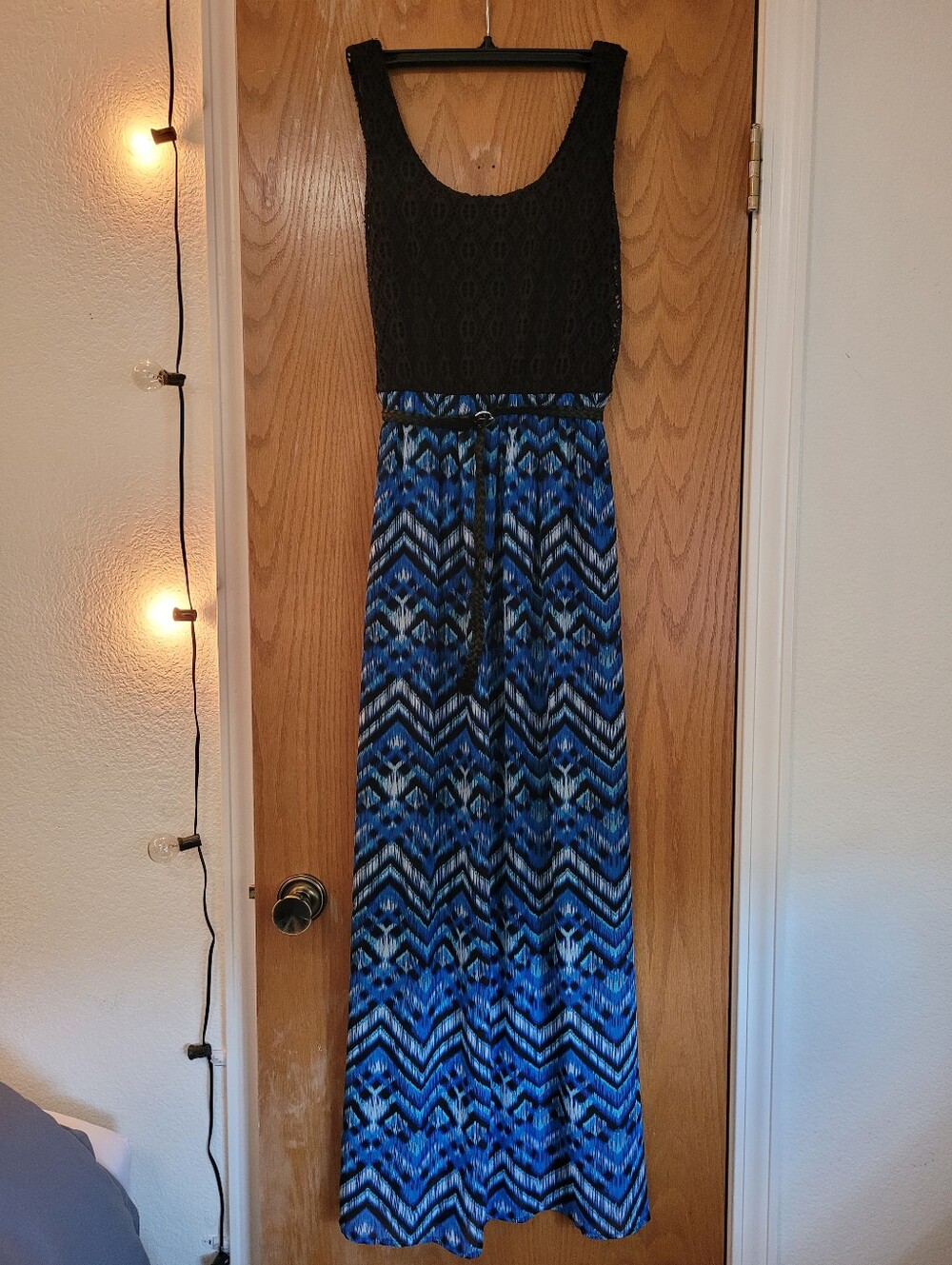 Black Lace & Blue Pattern Maxi Dress- Small